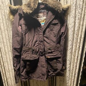 KHUJO NWT  Parka Jacket Size M Insulated Brown Hooded Pockets Full Zip